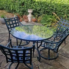 Garden table, chairs, sun lounger