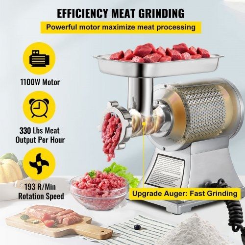 Electric Meat Mincer, 1100W 330LBS/H Capacity Meat Grinder Machine, Stainless Steel Meat Grinder Commercial Sausage Stuffer Maker for Home & Commercial Use