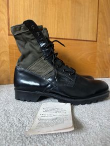 Vintage Military Surplus Style Black & Olive OD Green Panama Sole Jungle Boots - Size 43