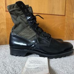 Vintage Military Surplus Style Black & Olive OD Green Panama Sole Jungle Boots - Size 43