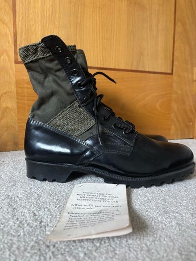 Vintage Military Surplus Style Black & Olive OD Green Panama Sole Jungle Boots - Size 43