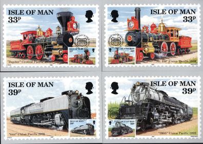 1992 Isle of Man First Trans-American Railroad Commemorative Stamp Maximum Cards First Day of Issue Cancel with matching stamp