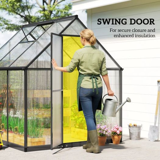 Polycarbonate Greenhouse with Swing Door and Adjustable Window 6 x 6.5ft