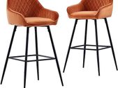 Set of 2, Velvet Padded Bar Chairs with Armrest