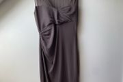 L.K. Bennett Silk Taupe Ruched Sleeveless Midi Dress Flattering Occasion Dress