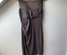 L.K. Bennett Silk Taupe Ruched Sleeveless Midi Dress Flattering Occasion Dress