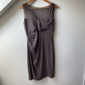 L.K. Bennett Silk Taupe Ruched Sleeveless Midi Dress Flattering Occasion Dress