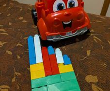 Red truck with building blocks