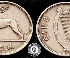 [#311] - Ireland 1950 | 6 Pence | Wolfhound |  KM.13a