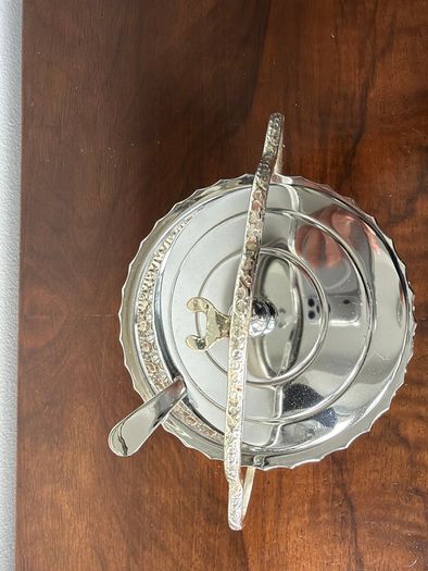 Vintage Glass Preserve / Jam Bowl with Metal Basket, Lid & Spoon