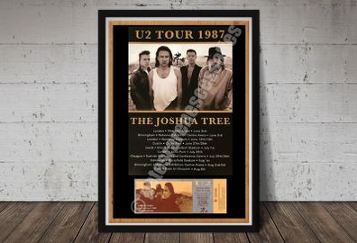 U2 Vintage Concert Poster + Ticket Joshua Tree Tour 1987 Reproduction Print