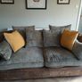 Chesterfield couch & 2 single chairs in brown leather and sage green cushions. Perfect condition,  non smokers, no house pets.  Couch Width 7ft, Depth 4ft. Chairs Width 3ft2ins, Depth 3ft Image 3