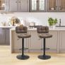 Set of 2 Button-Tufted Vintage Bar Stools - Swivel, Adjustable - Footrest - Brown PU Image 2