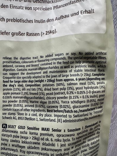 Select Gold Maxi Senior Sensitive dog food 25kg