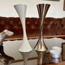 Vintage 20th Century Heavy Asymmetrical Stainless Steel and White Enamel Pair Of Candle Holders Image 8