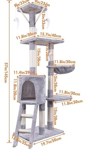 145cm Cat Scratch Posts Stable Cat Climbing Tower Multi-Level Cat Activity Trees for Indoor Cats, Pet Activity Furniture Play House for Kitty Kitten (FREE POSTAGE)