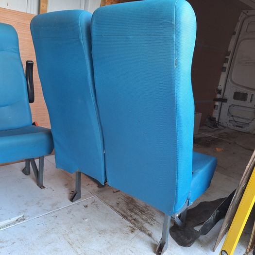 Used Double Passenger Van Seat with Seatbelts Blue Fabric Minibus Bench