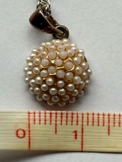 Italian Sterling Silver Necklace with Round Faux Pearl Pendant