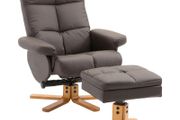 Relax Armchair with Footstool, Storage, Padded TV Chair with Reclining Function, 360 Swivel TV Chair for Bedroom, Living Room, Artificial Leather, Brown