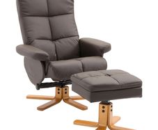Relax Armchair with Footstool, Storage, Padded TV Chair with Reclining Function, 360 Swivel TV Chair for Bedroom, Living Room, Artificial Leather, Brown