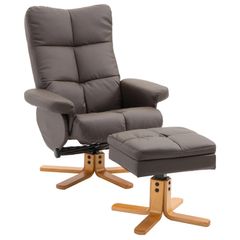 Relax Armchair with Footstool, Storage, Padded TV Chair with Reclining Function, 360 Swivel TV Chair for Bedroom, Living Room, Artificial Leather, Brown
