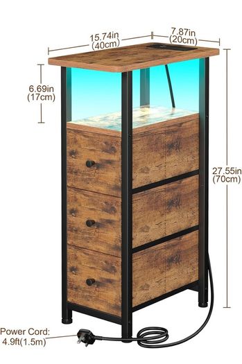 Bedside Table Set of 2 with Charging Station
