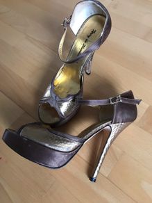 Terry de Havilland Gold and Brown Platform Heels