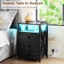 Bedside Table Set of 2 with Charging Station Black Image 3