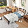 Metal Platform Bed Frame 3 FT Single with Wooden Headboard Image 2