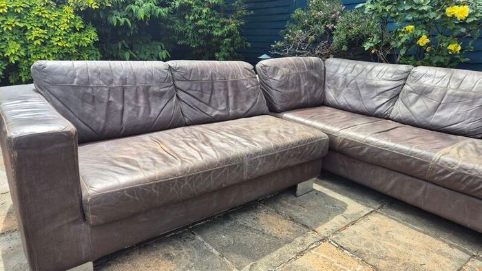 Premium Dark Brown Leather Corner Sofa & Matching Storage Ottoman
