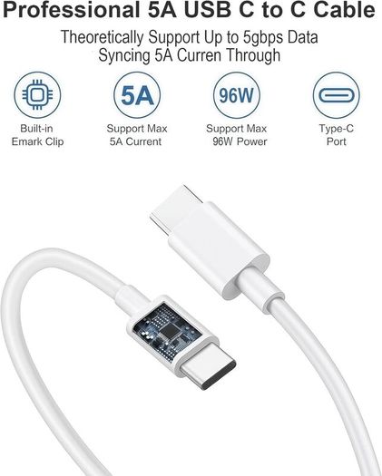96W USB C Charger, for MacBook Pro 16, 15, 14, 13 inch 2024, 2023, 2022, 2021, M3 M2 M1, for MacBook Air, Compatible with all USB-C laptop, iPad, Equipped with 6.6ft 5A cable.