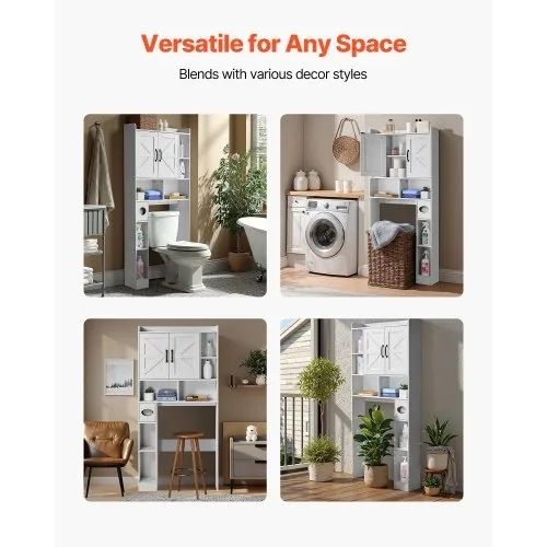 Over The Toilet Storage Cabinet, 168 cm Height Bathroom Storage Organizer with Double Door and Adjustable Shelf, Bathroom Space Saver