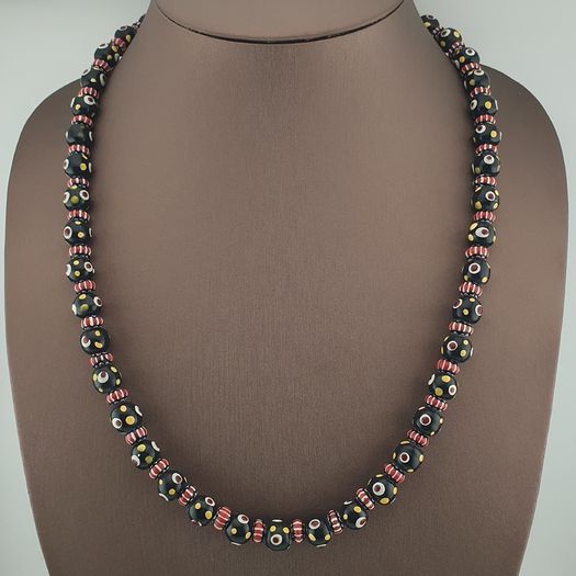 Vintage Venetian Style Thousand Eyes & Chevron Glass Beads Necklace