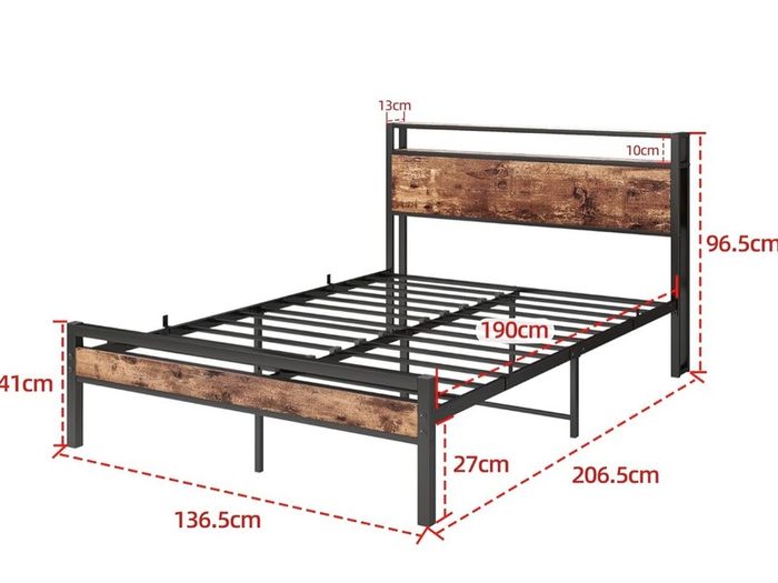 Double Bed Frame with Storage Headboard,Wooden Bed Frame Double Metal Platform Bed Frame No Box Spring Needed,Sturdy Metal Frame Base,Under Bed Storage,No Squeak,Easy Assembly for