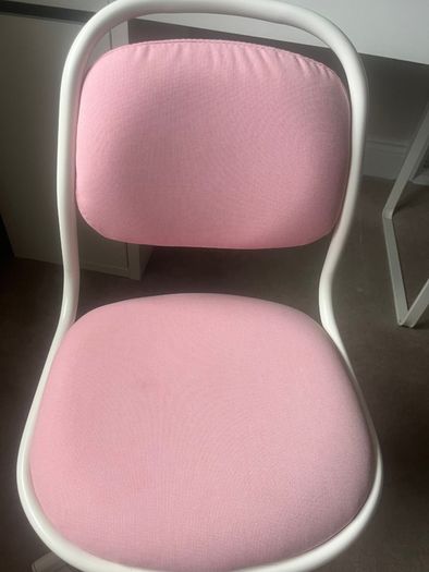 Ikea Micke Desk White and Orfjall Swivel Chair Pink