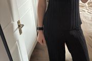 Zara black plisse pleated co ord set top and pants size S