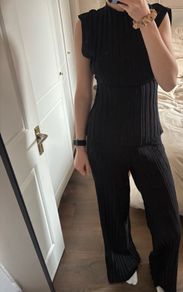 Zara black plisse pleated co ord set top and pants size S