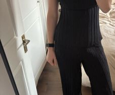 Zara black plisse pleated co ord set top and pants size S