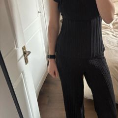 Zara black plisse pleated co ord set top and pants size S