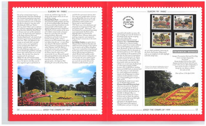 1999 Jersey (Channel Islands) Stamp Year Book (softback) issued by Jersey Post with 16 images of contents