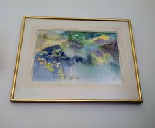 "Waterlily Pond" vintage watercolour by Clare Cryan