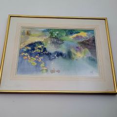 "Waterlily Pond" vintage watercolour by Clare Cryan