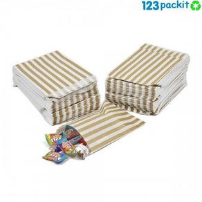 job lot 500 x Gold and White Striped Paper Candy Bags all colours available