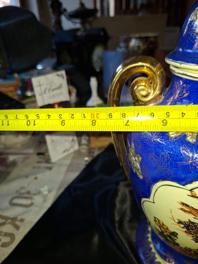 Vintage Twin Handled Japanese Cobalt Blue & Gold Lidded Urn or Amphora Vase, Postage available or Collection