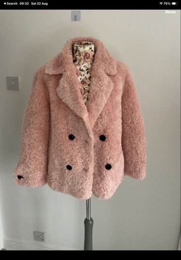 jacket Bnwt pink fluffy teddy style baloot brand size small double breasted jacket