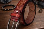 Unisex Genuine Leather Tooled Belt Vintage Floral Western Leather Belt