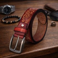 Premium Handcrafted Genuine Leather Belt Embossed Vintage Design Formal & Casual Wear