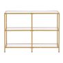 3-Tier Glass Console Table, Modern Rectangle Sofa Side Table with Tempered Glass Top and Iron Legs, Golden Consloe Desk with Anti-Tip Device for Living Room, Hallway, Entryway, Foyer, Golden Image 10
