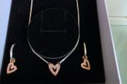 Pandora necklace and earrings set sterling silver and rose gold plated perfect condition like new