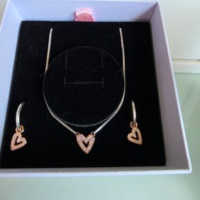 Pandora necklace and earrings set sterling silver and rose gold plated perfect condition like new